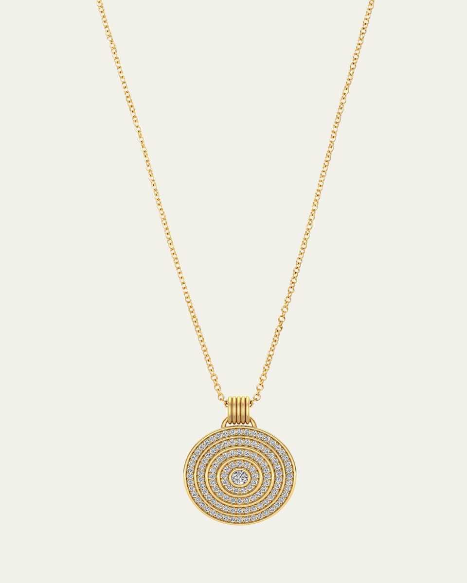 18K Yellow Gold Universum Pave Medallion Necklace with White Diamonds